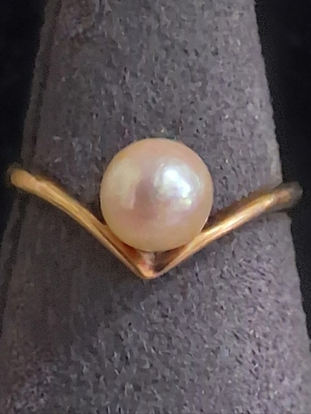 10k yellow gold pearl v shape chevron pearl ring, wishbone Fine Jewelry